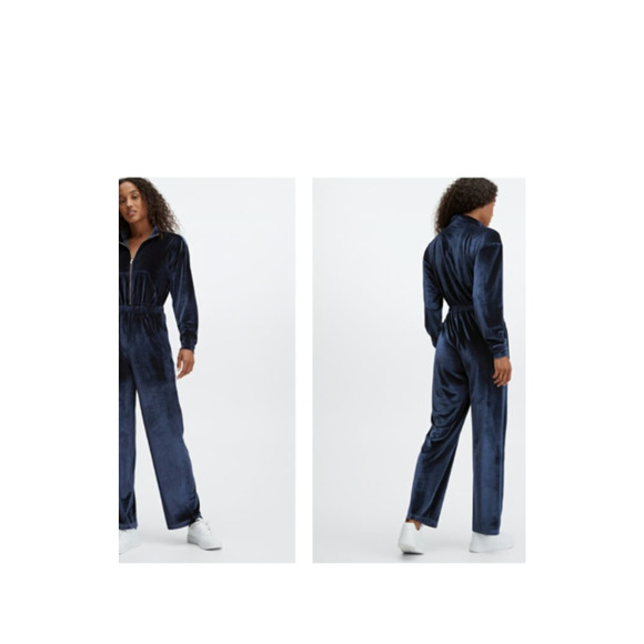 NEW Fabletics Jumpsuit Womens L Blue Velour Zip Up Wide Leg One Piece - Picture 3 of 7